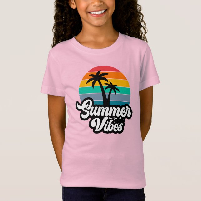 Summer Vibes with Palm Trees Design T-Shirt (Front)