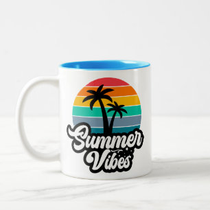 Summer Vibes with Palm Trees Design Two-Tone Coffee Mug