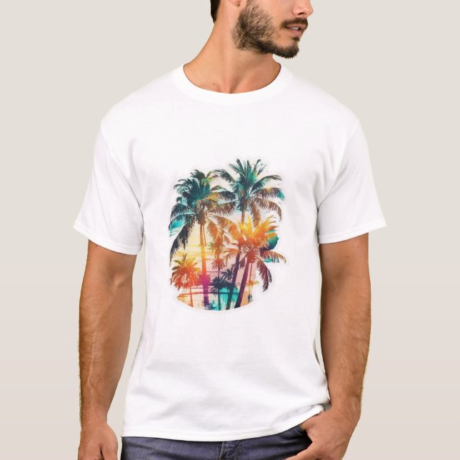 Summer Vibes with Palm Trees on the Beach T-Shirt (Front)