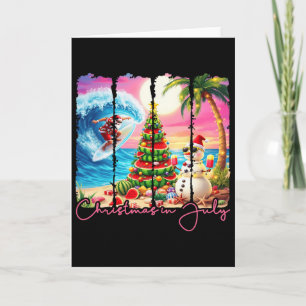 Summer Vibes Xmas In July Santa Surfing Beach Trip Card