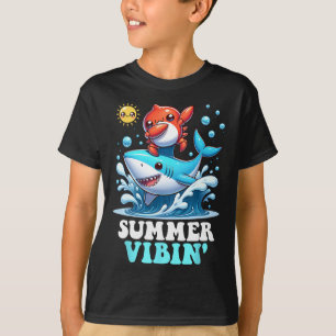 Summer Vibin' Dabbing Crab Surfing Shark Sun Cute T-Shirt