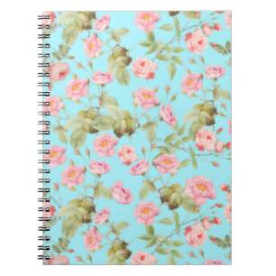 Summer Victorian Vintage Roses Pattern on Teal Notebook
