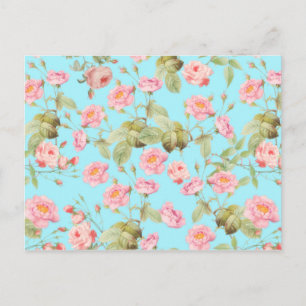 Summer Victorian Vintage Roses Pattern on Teal Postcard