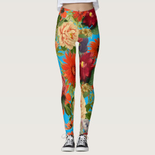 Summer vintage garden happy flowers pattern leggings