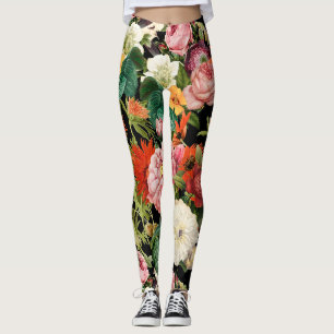 Summer vintage garden happy flowers pattern  leggings