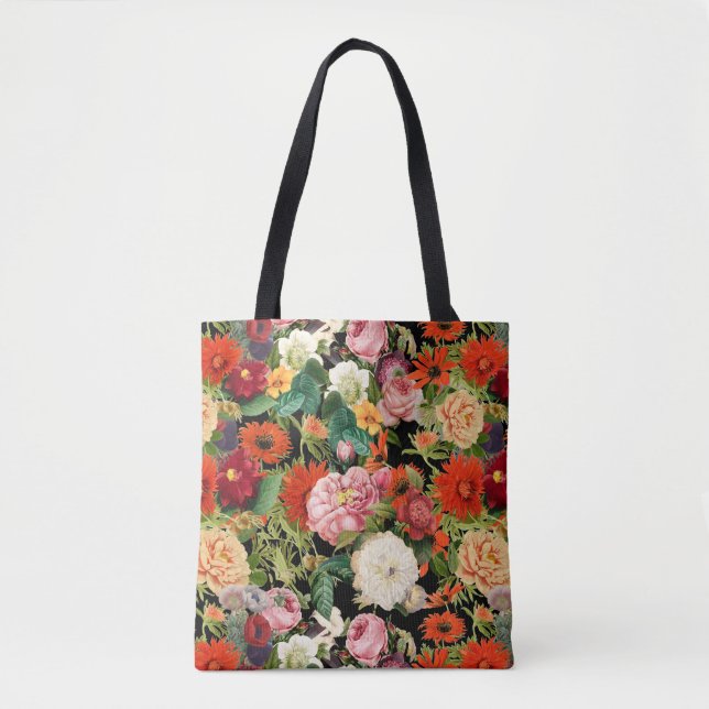 Summer vintage garden happy flowers pattern   tote bag (Front)