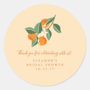 Summer Vintage Oranges Boho Custom Bridal Shower  Classic Round Sticker