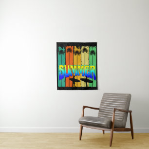 SUMMER VINTAGE PALM TREES TAPESTRY