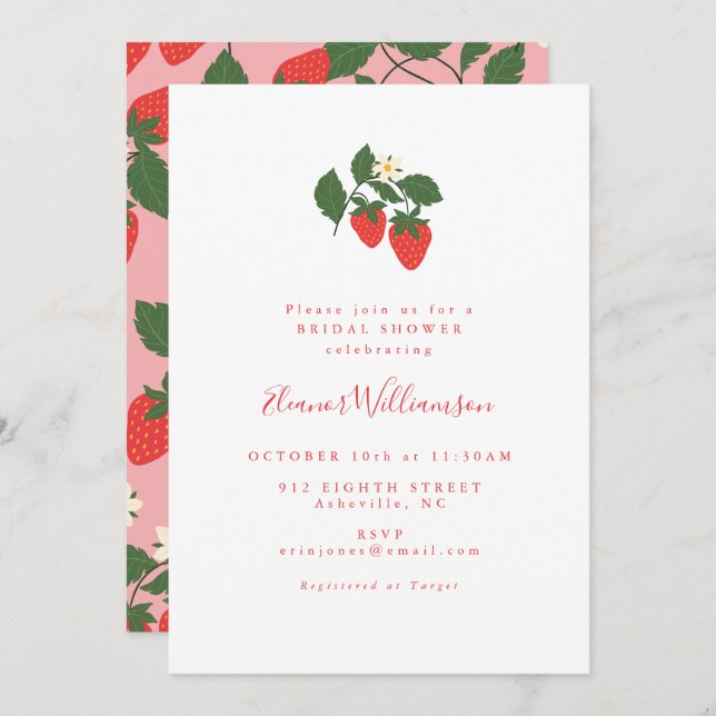 Summer Vintage Red Strawberries Boho Bridal Shower Invitation (Front/Back)