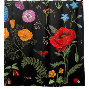 Summer vintage seamless pattern. Botanical wallpap Shower Curtain