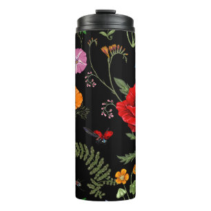Summer vintage seamless pattern. Botanical wallpap Thermal Tumbler