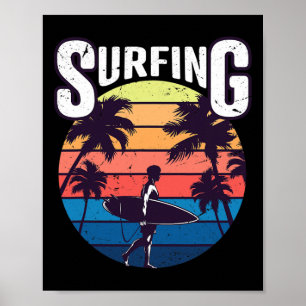 Summer Vintage Surf Surfing Surfers Beach Palm Tre Poster