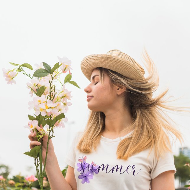 Summer  Violet Flowers and butterfly T-Shirt (Creator Uploaded)