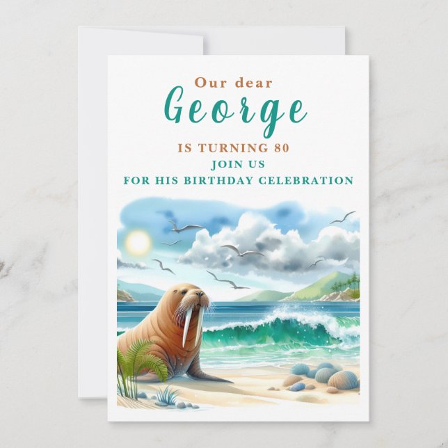 Summer Walrus - Birthday Invitation Card (Front)