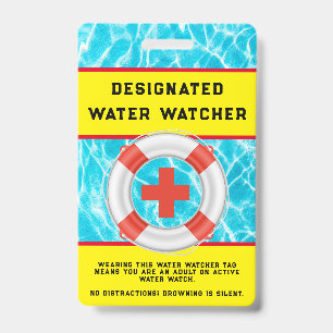 Summer Water Pool Safety Lifeguard Water Watcher ID Badge