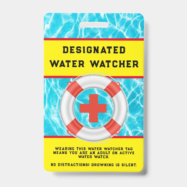 Summer Water Pool Safety Lifeguard Water Watcher ID Badge (Front)