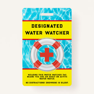 Summer Water Pool Safety Lifeguard Water Watcher ID Badge