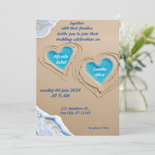 summer watercolor beach ocean blue wedding  invitation