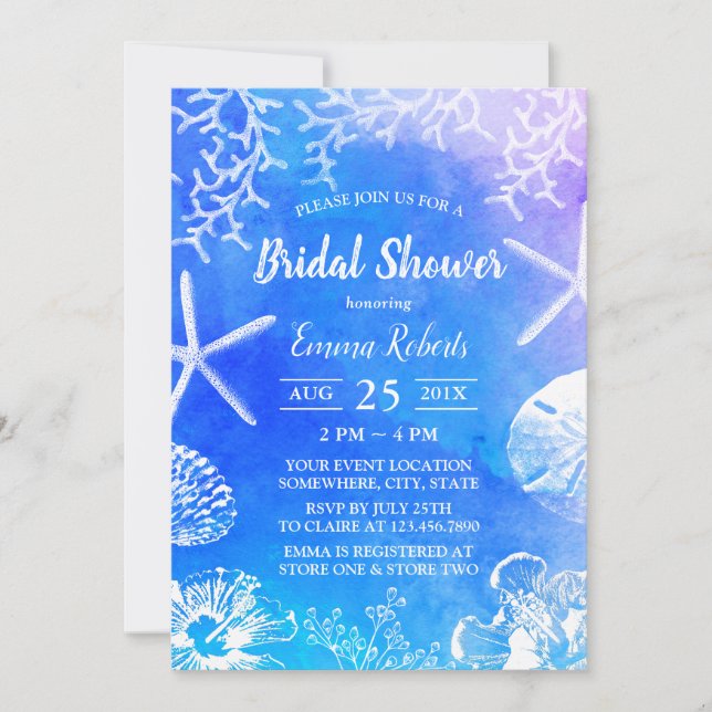 Summer Watercolor Beach Wedding Bridal Shower Invitation (Front)