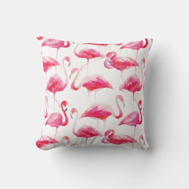 Summer Watercolor Bright Pink Flamingo Pattern Cushion (Front)