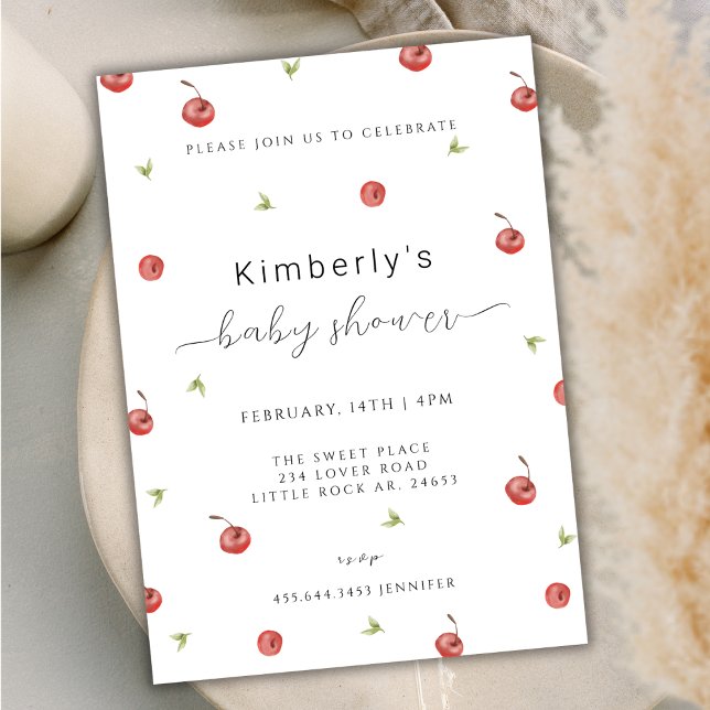 Summer Watercolor Cherry Sweet Baby Shower Invitation (Summer Watercolor Cherry Sweet Baby Shower Invitation)