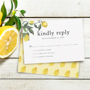 Summer Watercolor Citrus Lemons Greenery RSVP Card