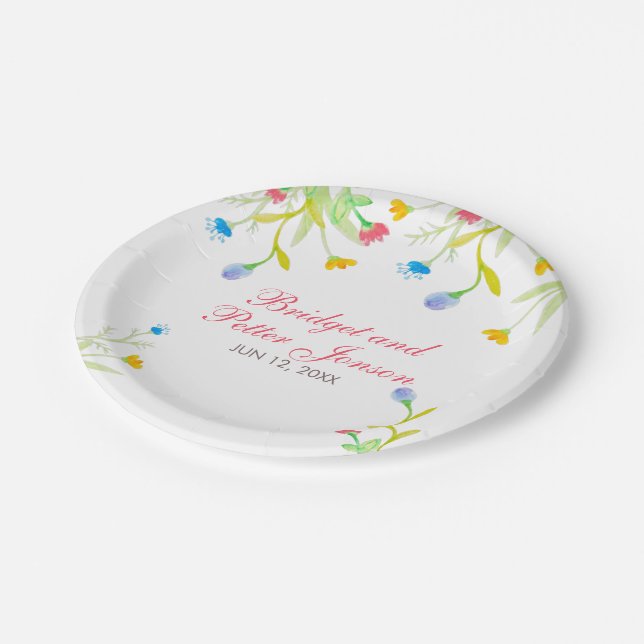 Summer Watercolor Colourful Flowers Paper Plate (Angled)