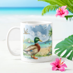 Summer Watercolor Duck on the beach Coffee Mug