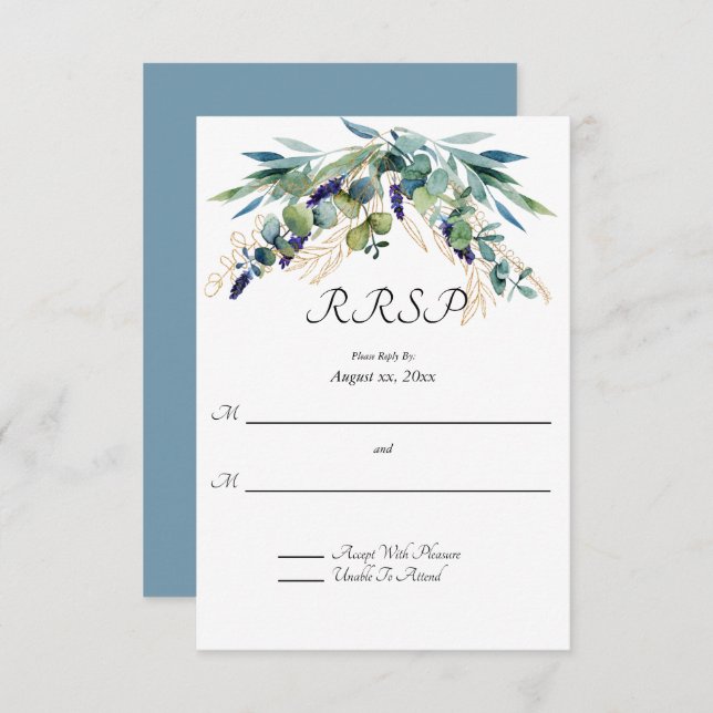 Summer Watercolor Eucalyptus Floral Wedding RSVP (Front/Back)