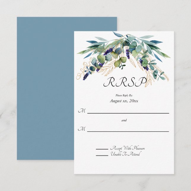 Summer Watercolor Eucalyptus Floral Wedding RSVP Card (Front/Back)