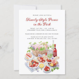 Summer Watercolor Family Style Picnic Reunion Invitation