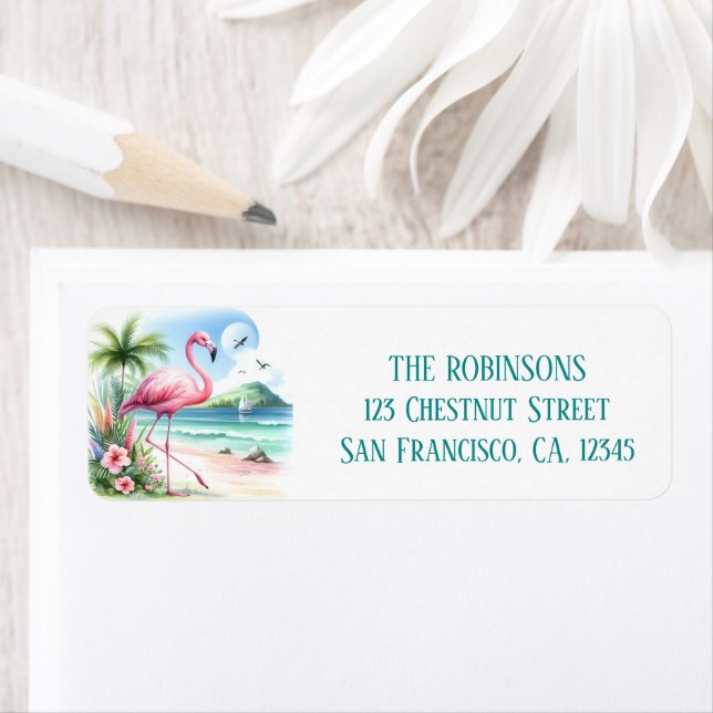 Summer Watercolor Flamingo on the beach  (Insitu)