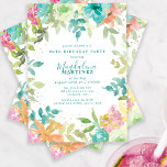 Summer Watercolor Floral 90th Birthday Party Invitation<br><div class="desc">New for Summer 2024. Modern and colourful summer floral watercolor features pink, turquoise blue, yellow and orange flowers. They form rustic, boho chic, botanical frame around your birthday party details. This item is part of the Summer Watercolor Floral collection. It contains professionally designed invitation templates, welcome signs and party decorations....</div>