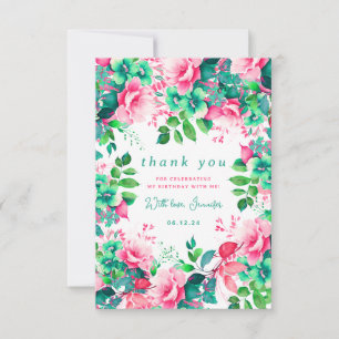  Summer Watercolor Floral Birthday Thank You  Card