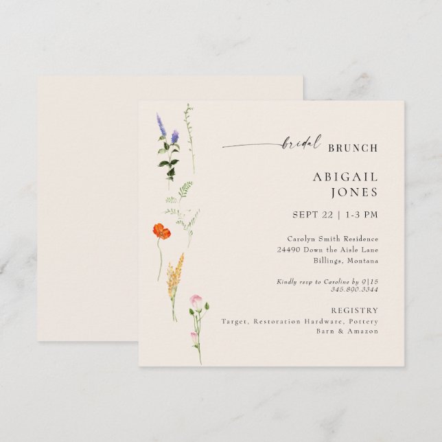 Summer Watercolor Floral Bridal Brunch Invitation (Front/Back)