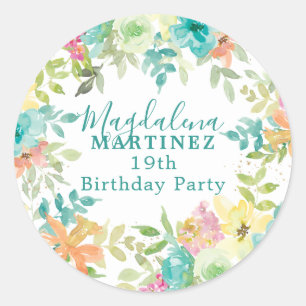 Summer Watercolor Floral Custom 19th Birthday Classic Round Sticker