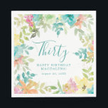 Summer Watercolor Floral Custom 30th Birthday Napkin<br><div class="desc">New for Summer 2024. Modern and colourful summer floral watercolor features pink,  turquoise blue,  yellow and orange flowers. They form rustic,  boho chic,  botanical frame around your birthday wishes. This item is part of the Summer Watercolor Floral collection. It contains professionally designed invitation templates,  welcome signs and party decorations.</div>