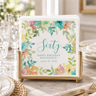 Summer Watercolor Floral Custom 60th Birthday Napkin