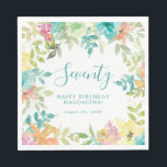 Summer Watercolor Floral Custom 70th Birthday Napkin<br><div class="desc">New for Summer 2024. Modern and colourful summer floral watercolor features pink,  turquoise blue,  yellow and orange flowers. They form rustic,  boho chic,  botanical frame around your birthday wishes. This item is part of the Summer Watercolor Floral collection. It contains professionally designed invitation templates,  welcome signs and party decorations.</div>