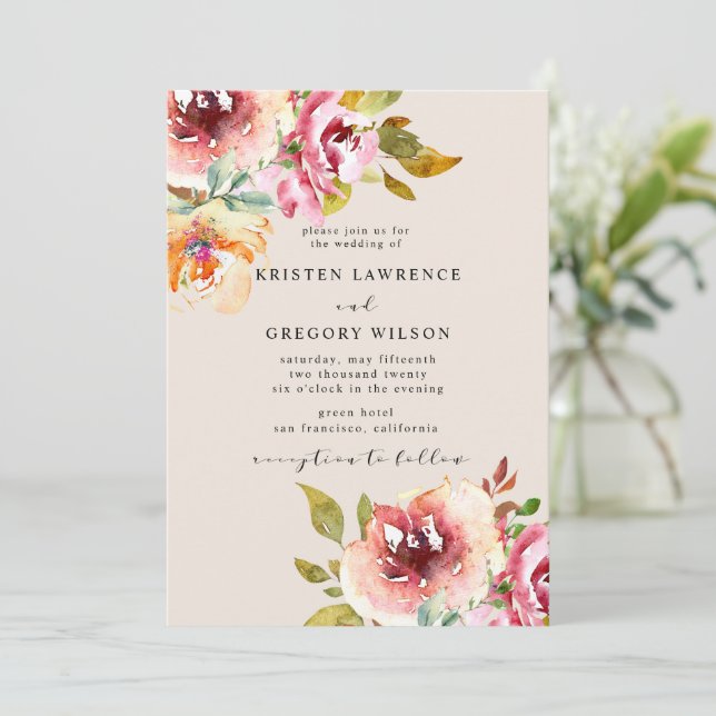 Summer Watercolor Floral Garden Wedding Invitation (Standing Front)