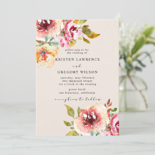Summer Watercolor Floral Garden Wedding Invitation