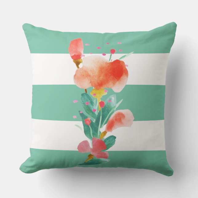 Summer Watercolor Floral Illustration Cushion (Front)