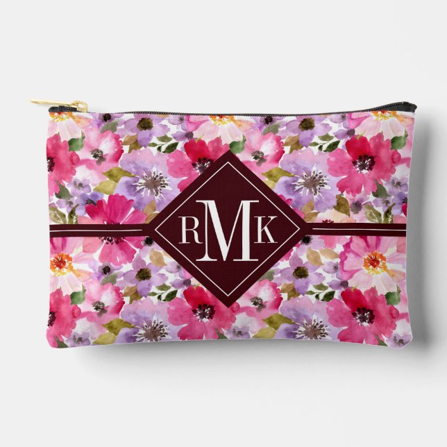 Summer Watercolor Floral Pattern Accessory Pouch (Front)