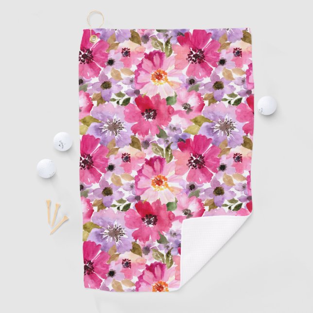 Summer Watercolor Floral Pattern Golf Towel (InSitu)