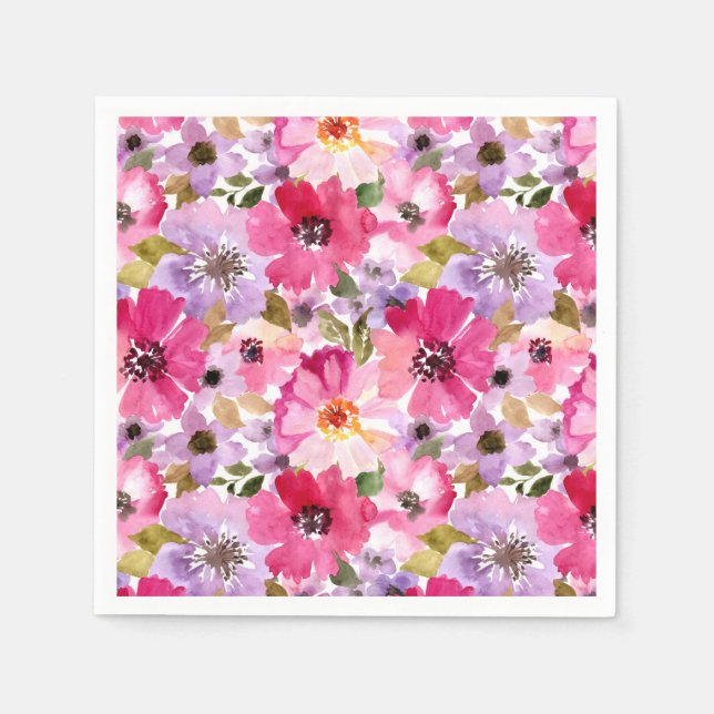Summer Watercolor Floral Pattern Napkin (Front)