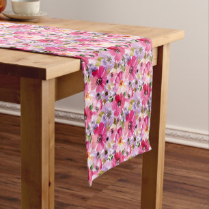 Summer Watercolor Floral Pattern Short Table Runner