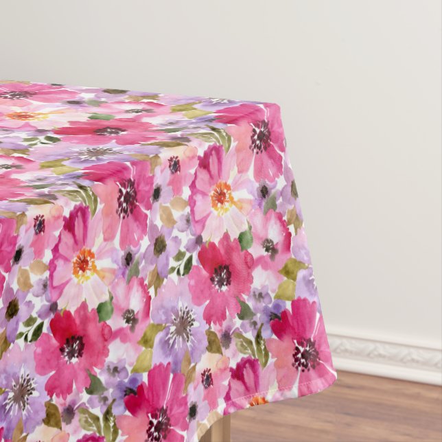 Summer Watercolor Floral Pattern Tablecloth (In Situ)