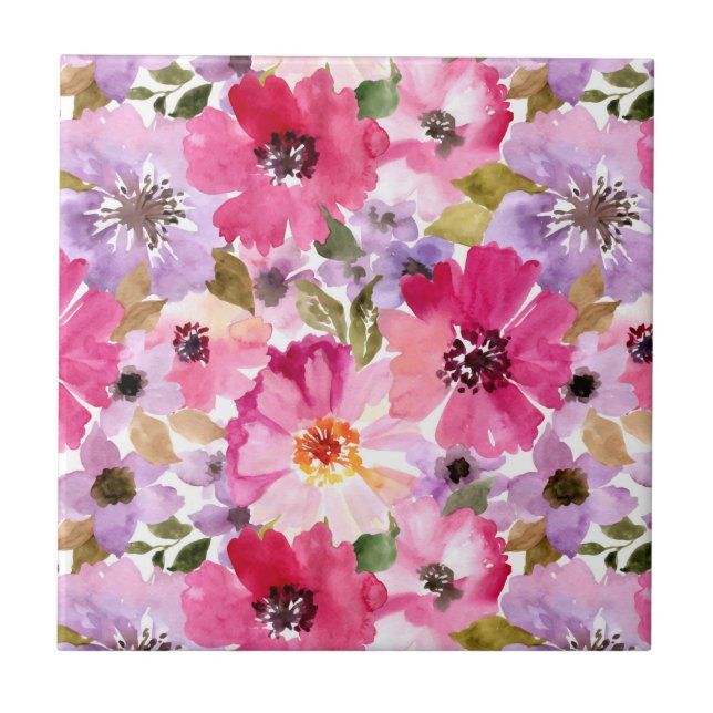 Summer Watercolor Floral Pattern Tile (Front)