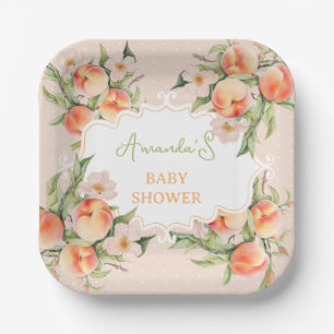 Summer Watercolor Floral Peach Baby Shower Paper Plate