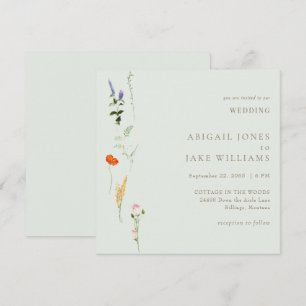 Summer Watercolor Floral Sage Square Wedding Invitation